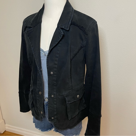 Free People Black Distressed Fitted Jacket with Ruffle Back & Lace-up Cuffs - Picture 2 of 15